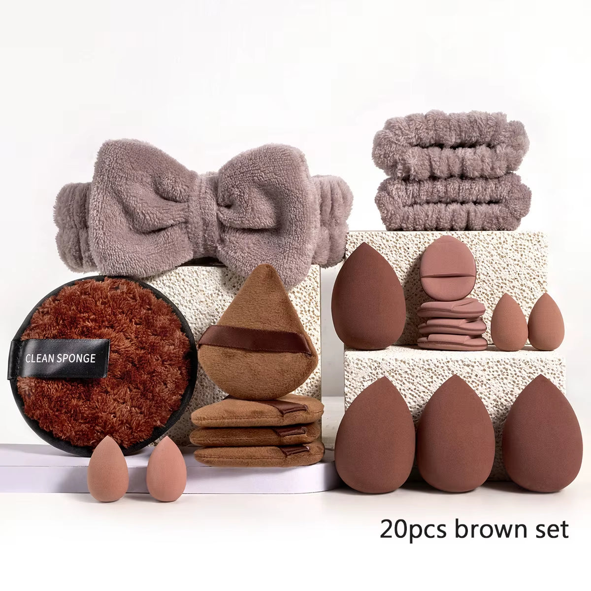 Makeup Brushes and Sponges Set, Brown Makeup Puff, Beauty Egg, Headband, Wristband Remover Kit, Makeup Tool, Gift, 20/40